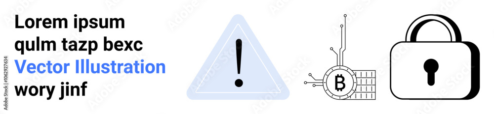 Exclamation triangle, bitcoin with digital circuit, and a lock symbolize alerts, cryptocurrency, and security. Ideal for fintech, digital currency, cybersecurity, warning signs, blockchain, data Exclamation triangle, bitcoin with digital circuit, and a lock symbolize alerts, cryptocurrency, and security. Ideal for fintech, digital currency, cybersecurity, warning signs, blockchain, data