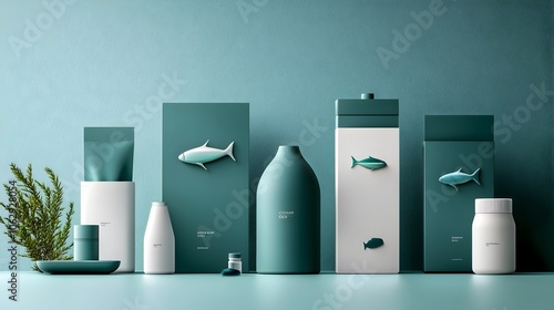 Wallpaper Mural Futuristic Sustainable Packaging for Lab-Grown Seafood - Geometric Shapes,Soft Gradients,and High-Tech Aesthetics Torontodigital.ca