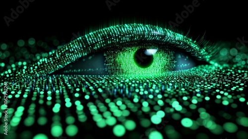 close up of a watchful eye in the digital code
