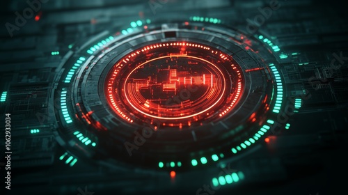 Futuristic Technology Interface with Red and Green Lights