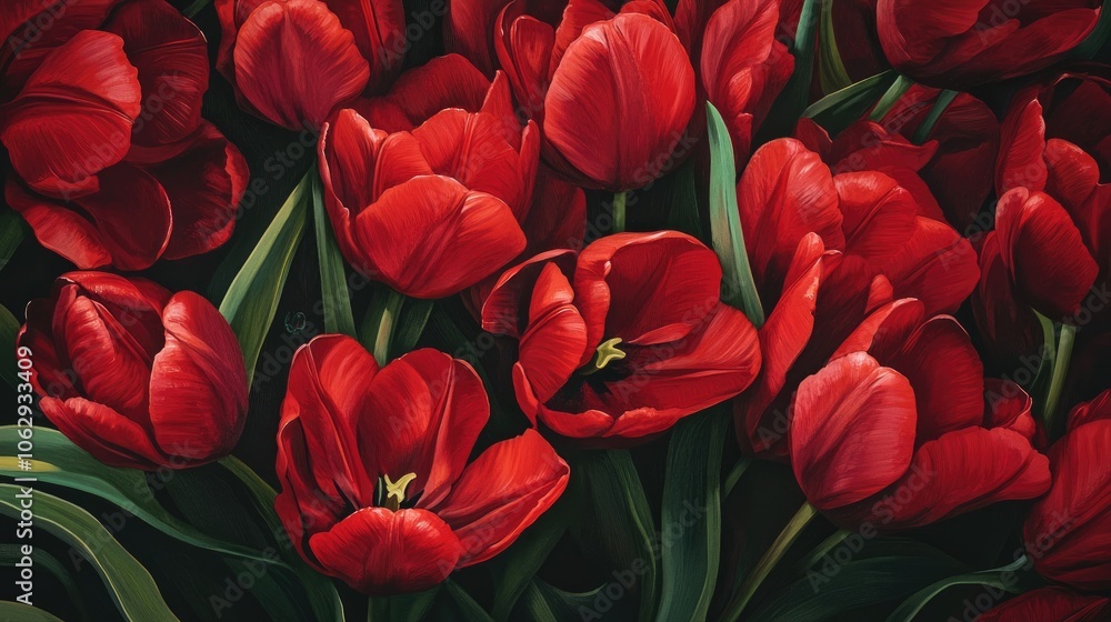 Vibrant Red Tulips in Full Bloom Vibrant Red Tulips in Full Bloom