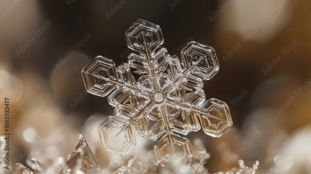 Intricate Snowflake on Frosty Surface Intricate Snowflake on Frosty Surface