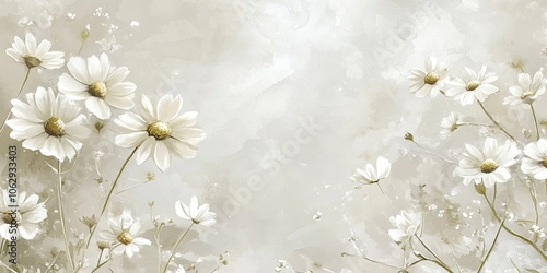 A white floral backdrop features a watercolor chamomile design, drawing inspiration from artistic painting techniques, creating an aesthetically pleasing visual.