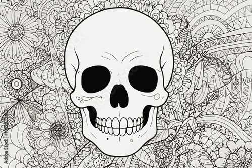 black white for coloring The skull Ai generated image