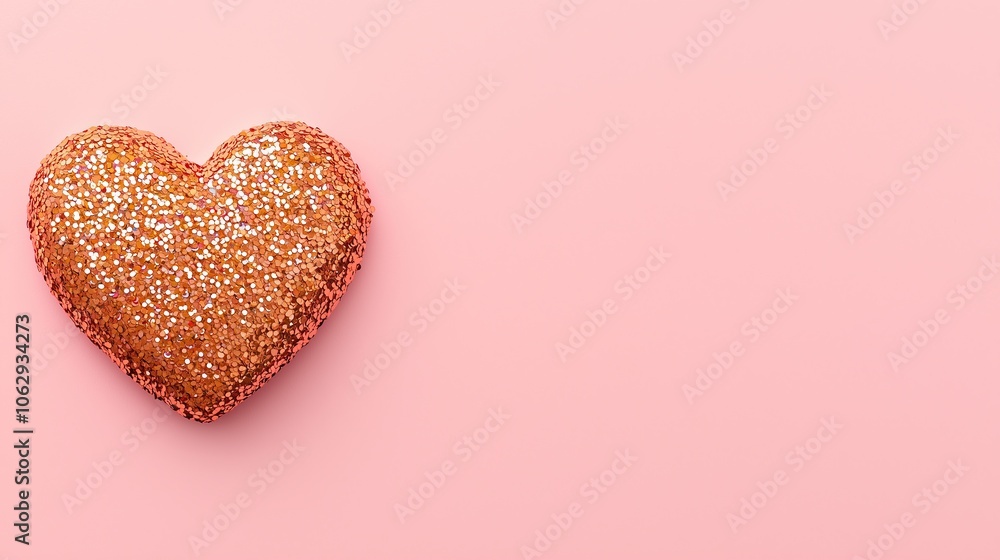 A sparkling golden glitter heart on a soft pink background. A sparkling golden glitter heart on a soft pink background.