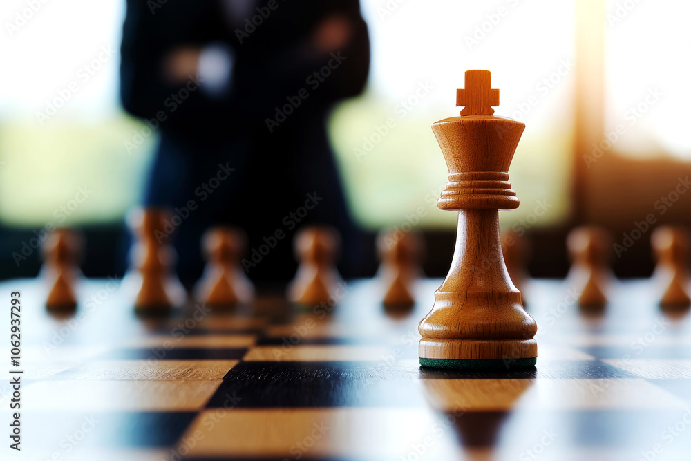 Leader with focused gaze, strategy board in background, representing leadership focus, white background, strength in vision Leader with focused gaze, strategy board in background, representing leadership focus, white background, strength in vision