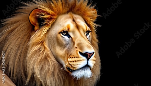 Majestic Lion Portrait with Golden Mane, photo