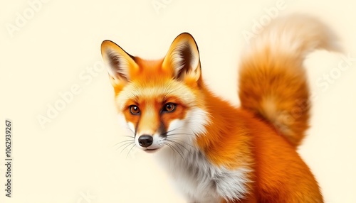 Red Fox Portrait with White Background,