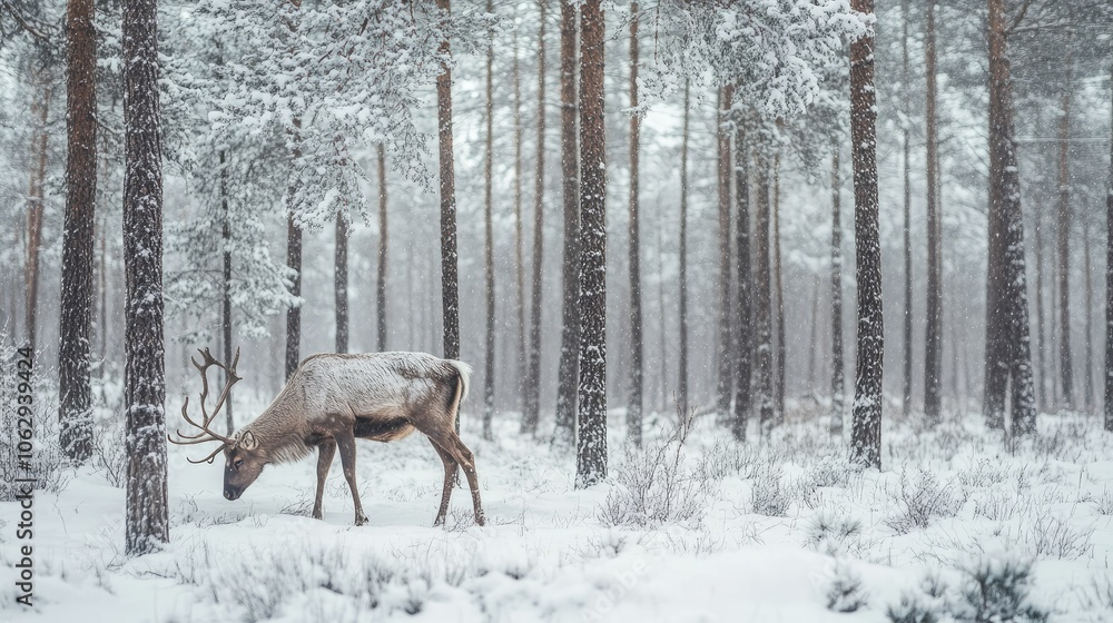 Majestic Deer in Snowy Forest Environment Majestic Deer in Snowy Forest Environment