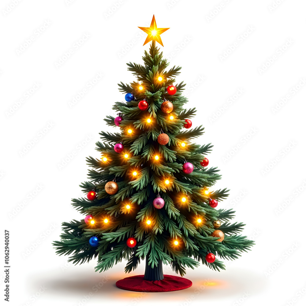 Obraz premium Celebrate the joy of the season with a brightly lit christmas tree filled with cheer, digital illustration of seasonal decor concept.