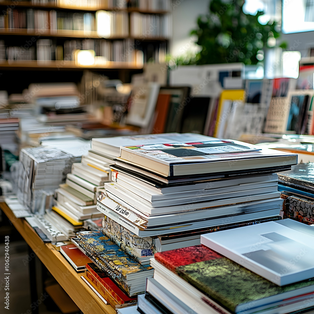 Stacks of books in a bookstore. Stacks of books in a bookstore.