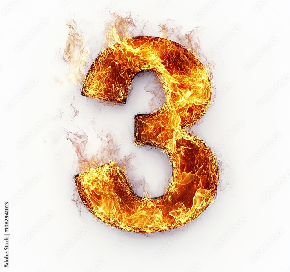 Burning fire font number 3 made of fire. 3d Burning fire font number 3 made of fire. 3d