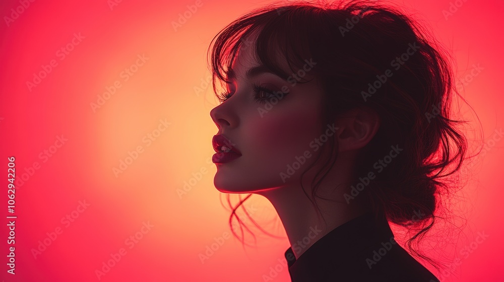 Silhouette of a woman against a red background. Silhouette of a woman against a red background.