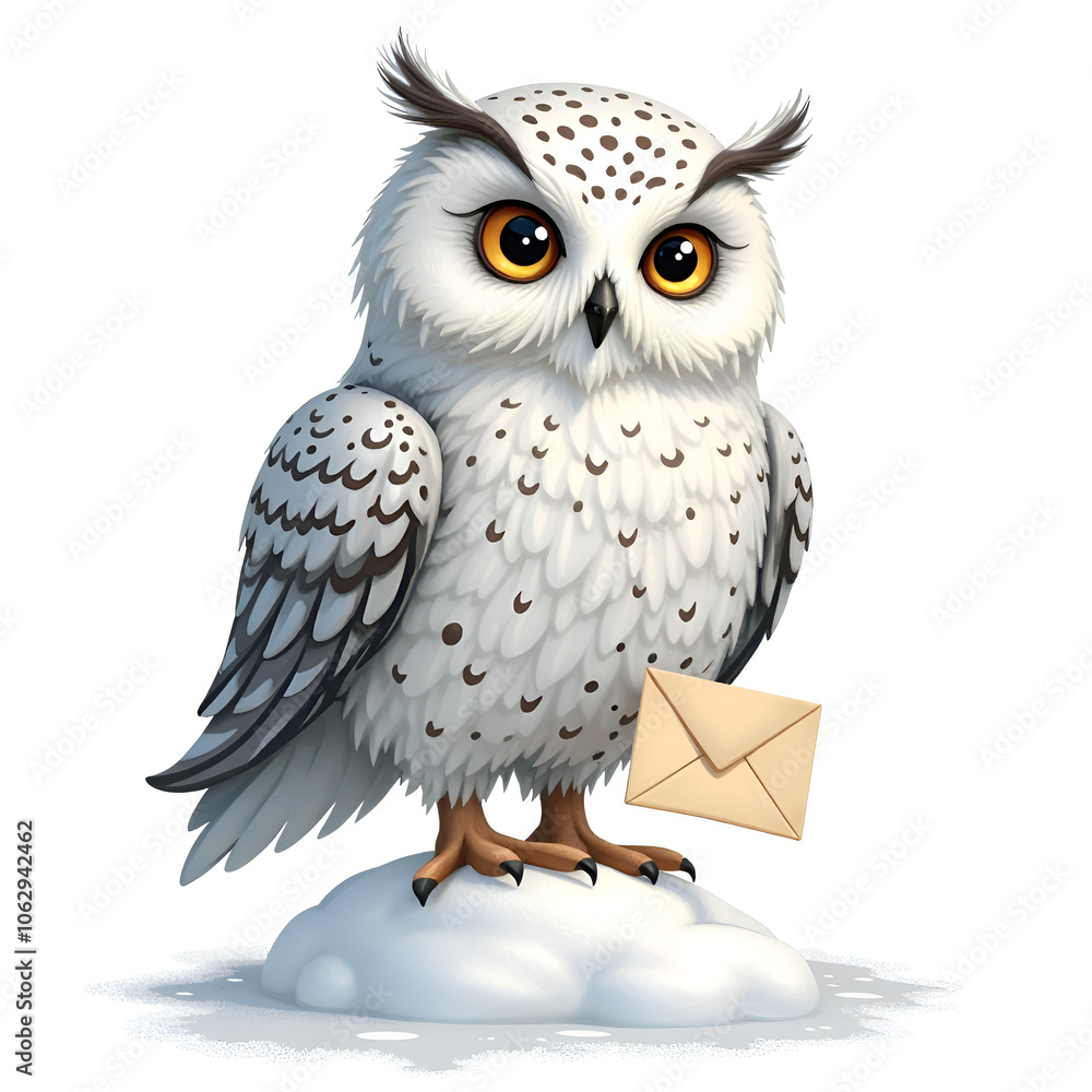 Fototapeta premium An owl brings cheerful messages from the heart of the enchanted forest, digital illustration of character design concept.