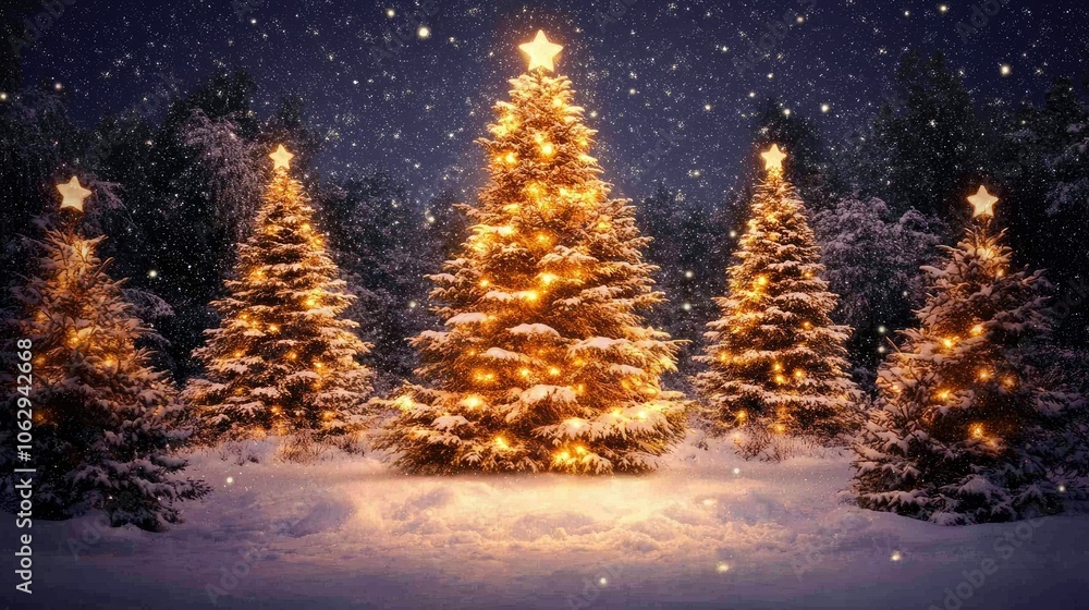 Magical Christmas Trees Under a Starry Sky