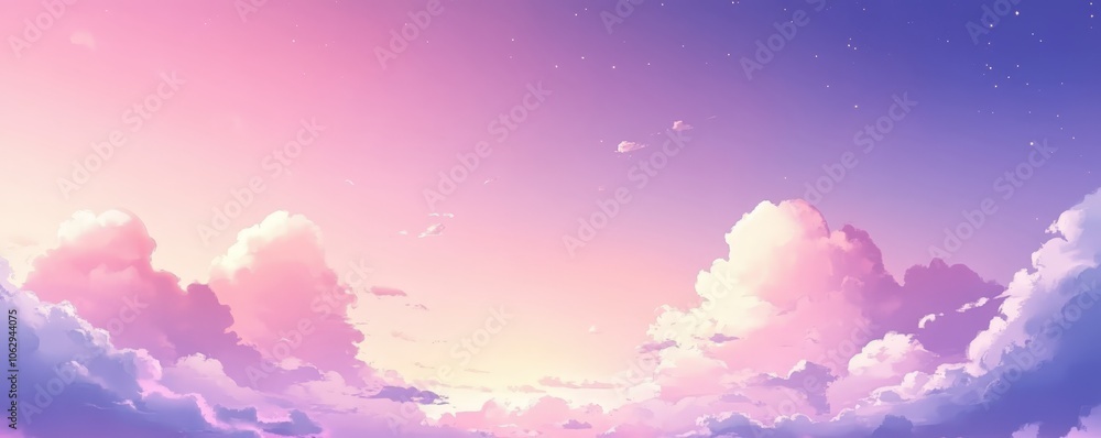 Pastel-colored fluffy clouds in a clear sky at sunset, with a gradient of soft pink, purple, and yellow hues, creating a dreamy and serene atmosphere Pastel-colored fluffy clouds in a clear sky at sunset, with a gradient of soft pink, purple, and yellow hues, creating a dreamy and serene atmosphere