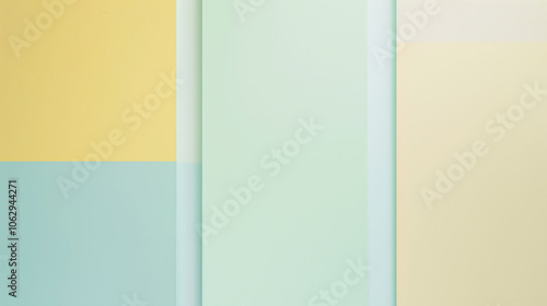 Pastel color blocks with minimal design create a soft, calming atmosphere.