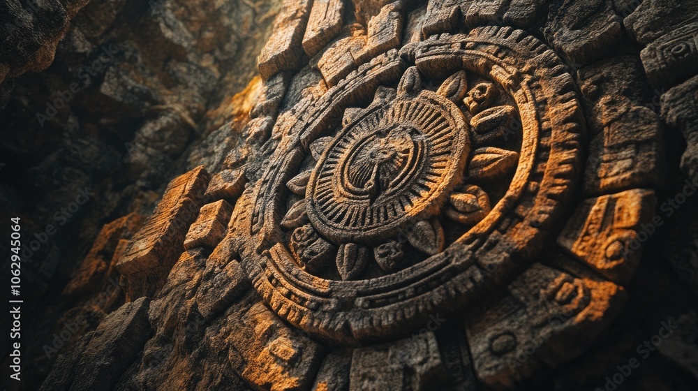 Naklejka premium Ancient Stone Carving with Intricate Designs