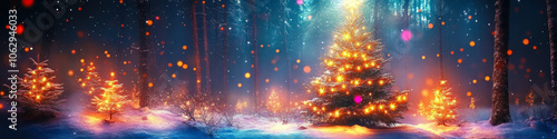 Wallpaper Mural Enchanted Winter Forest with Illuminated Christmas Trees in Magical Snowy Landscape Torontodigital.ca