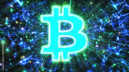 Bright Bitcoin Symbol in Dynamic Digital Background