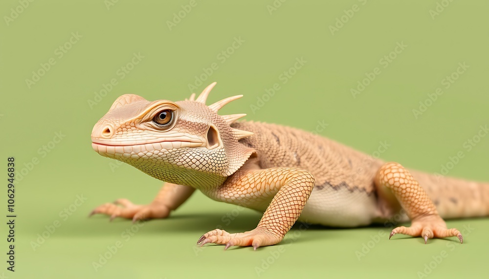 Fototapeta premium Bearded Dragon Lizard on Green Background,