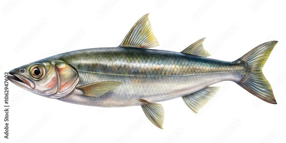 Detailed Watercolor Illustration of a Smelt Fish on a White Background Detailed Watercolor Illustration of a Smelt Fish on a White Background