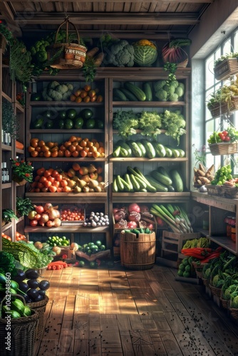 Cozy space: vegetable shop with appealing product display.