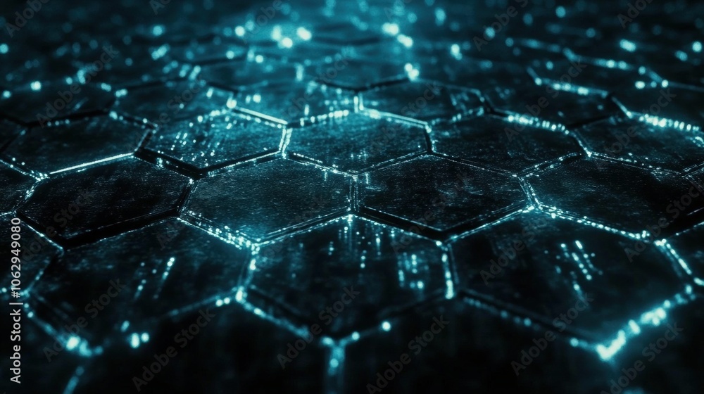 Obraz premium Glowing hexagonal pattern in blue.