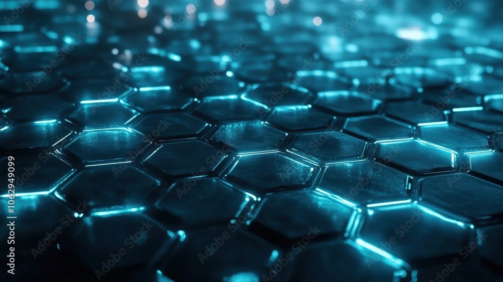 Obraz premium Abstract blue glowing hexagonal pattern.