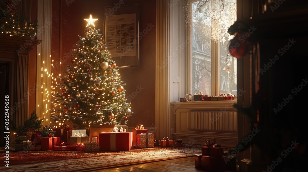 Cozy Christmas Tree with Gifts and Warm Lighting Cozy Christmas Tree with Gifts and Warm Lighting