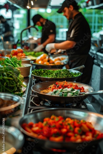 Creative process: kitchen with the making of vegetable soups and sauces