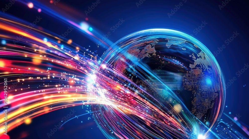 A colorful abstract globe with bright light trails. A colorful abstract globe with bright light trails.
