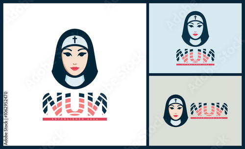 the nun face silhouette logo set template design