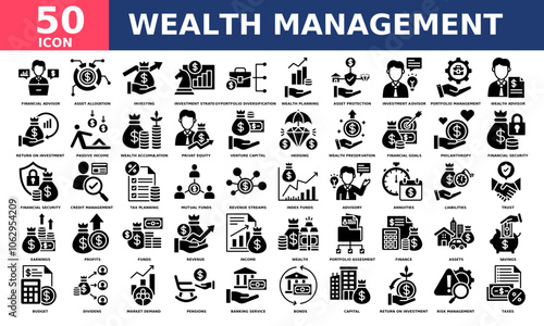 Wealth Management icon collection set. Simple glyph vector.