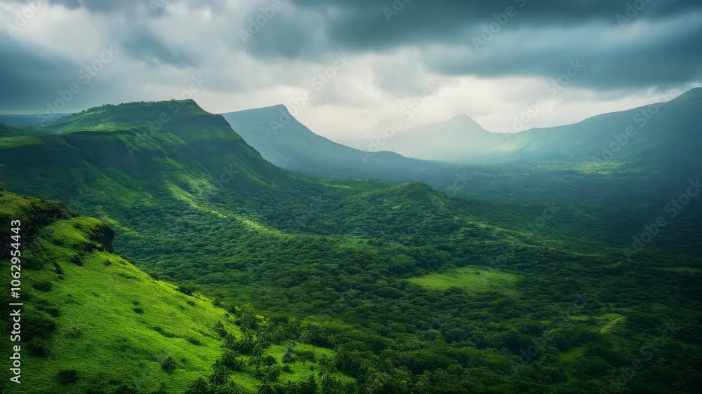Aerial view of lush green mountains with forest Aerial view of lush green mountains with forest