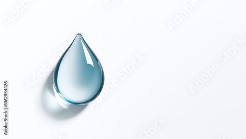 Water Liquid Drop or Droplet on Clean Light Background with Copy Space, Hydrogen, Skincare Hydration and Moisturizing