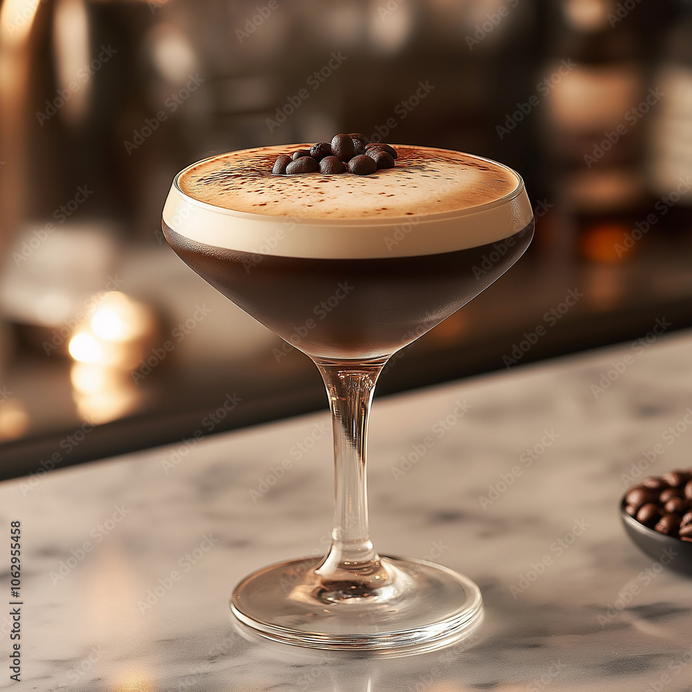 Espresso martini cocktail with coffee bean garnish Espresso martini cocktail with coffee bean garnish