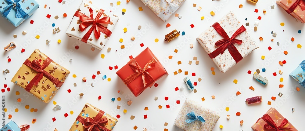 Colorful wrapped gifts on white background Colorful wrapped gifts on white background