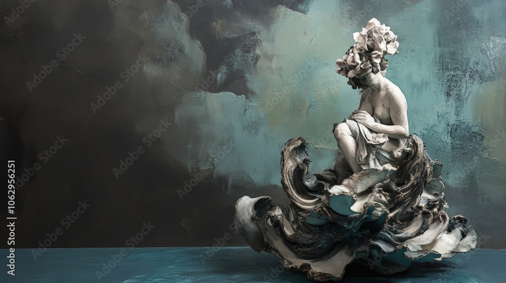 Sculptural figure of a woman with flowers in her hair. Sculptural figure of a woman with flowers in her hair.