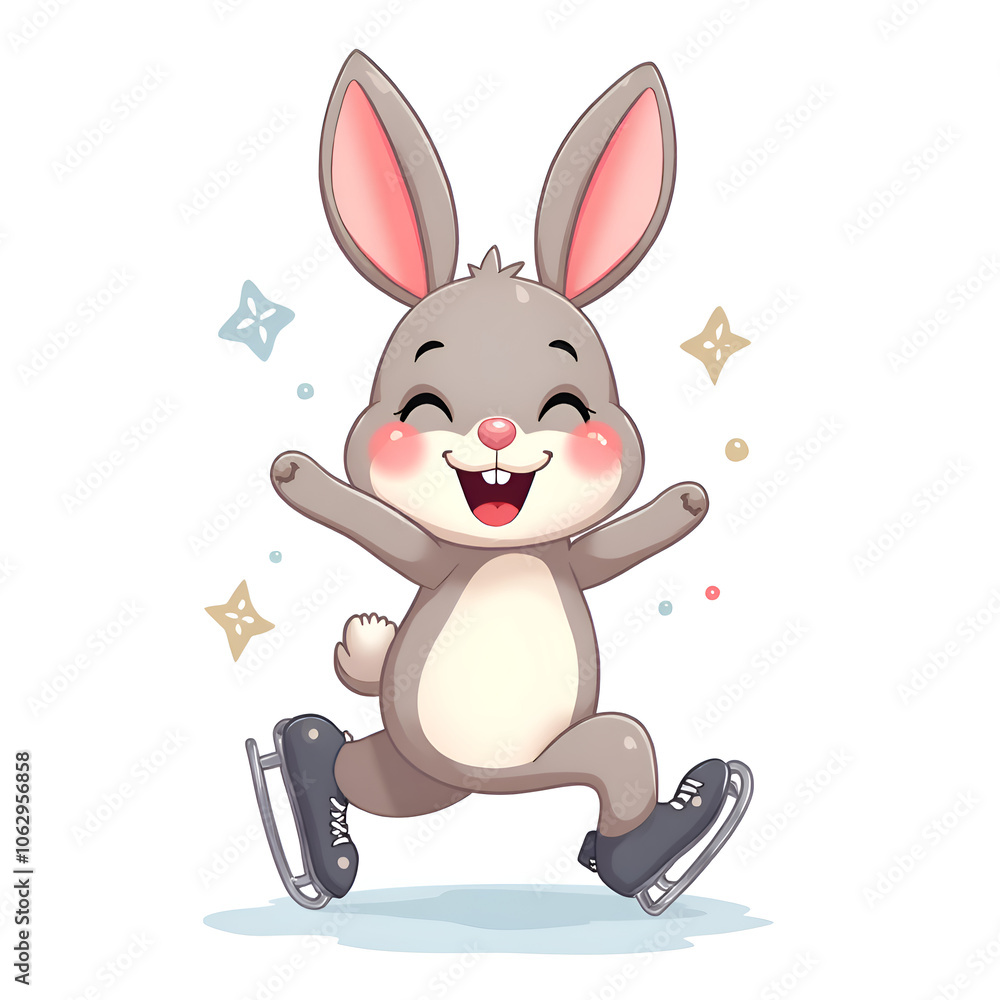 A joyful bunny delights in skating across the ice with playful enthusiasm and charm , digital illustration of character design concept. A joyful bunny delights in skating across the ice with playful enthusiasm and charm , digital illustration of character design concept.