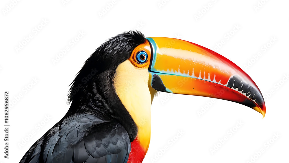 Fototapeta premium Colorful toucan with large beak isolated on white background