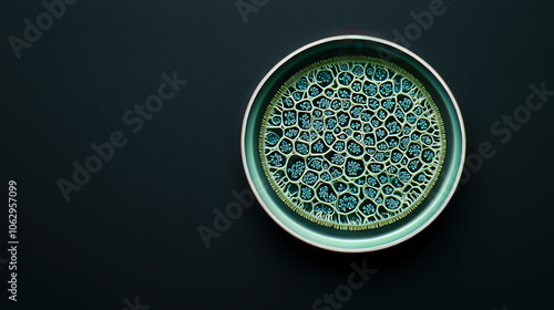 Microphotograph of anatomical cross section showcasing intricate patterns in seafoam green. detailed structure evokes sense of wonder and curiosity