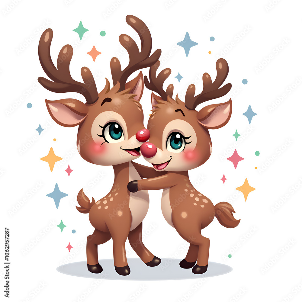 Celebrate the magic of friendship with these adorable reindeer characters, digital illustration of character design concept. Celebrate the magic of friendship with these adorable reindeer characters, digital illustration of character design concept.
