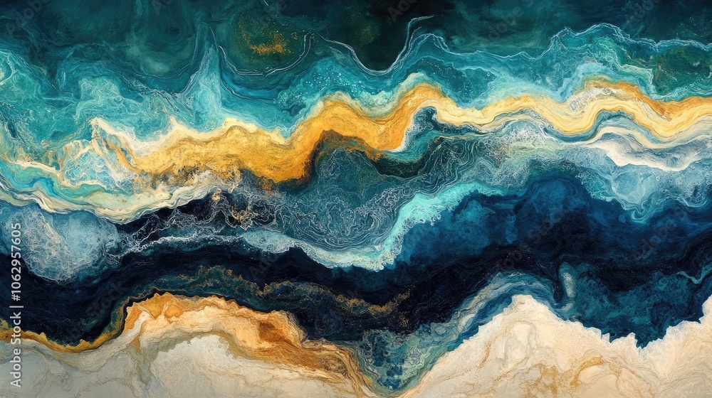Aerial view of the ocean highlights vibrant colors influenced by depth and seabed features. This abstract ocean surface provides a stunning birds eye view for captivating backgrounds. Aerial view of the ocean highlights vibrant colors influenced by depth and seabed features. This abstract ocean surface provides a stunning birds eye view for captivating backgrounds.