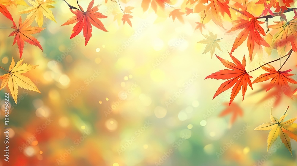 Vibrant autumn maple leaves create a beautiful backdrop, filled with bright colors that embody the essence of the season. Perfect for adding charm, with space for text.