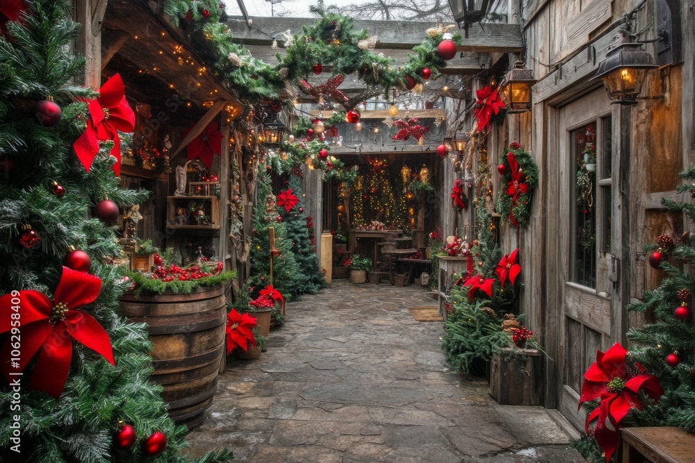 Obraz premium The interior of a rustic room decorated for New Year's Eve celebration, Cristmas theme