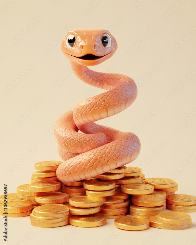 Fototapeta premium Cute green snake cartoon character, isolated vector illustration