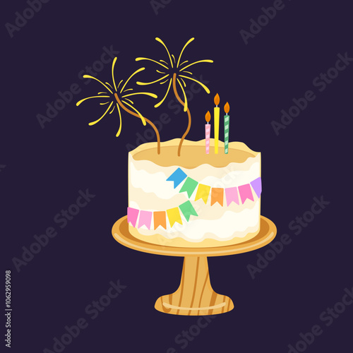 Vector illustration set of different flavors of cute style cake slices. Flat design, isolated on background. Vector of bakery, birthday cake, party, celebration, festival, happy for greeting.
