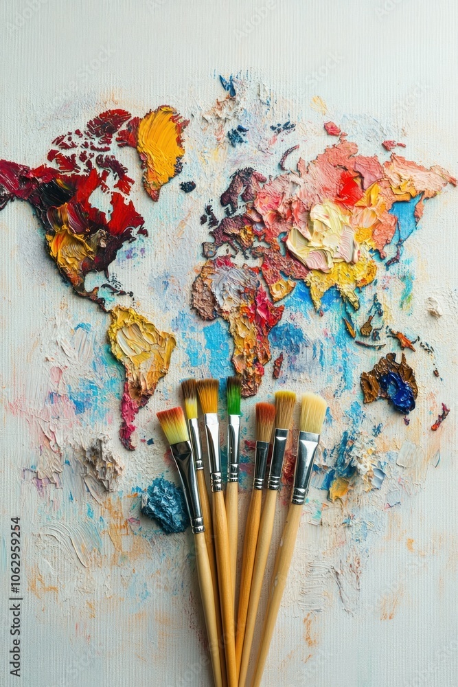 Fototapeta premium World map artwork created with paint and brushes