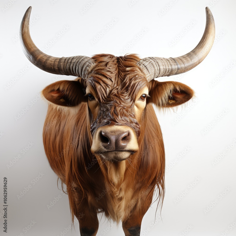 Majestic Texas Longhorn Cattle With Iconic Horns On White Background Majestic Texas Longhorn Cattle With Iconic Horns On White Background